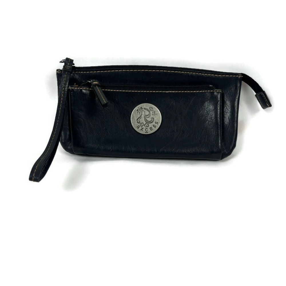 AXCESS Liz Claiborne Vegan Leather Wristlet Wallet Black 8.5" x 4.5" Y2K Retro